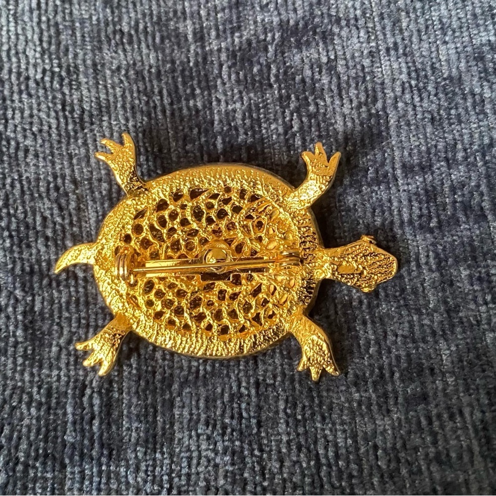 VTG Turtle Pin/Brooch Gold tone Rhinestones, Tortoise - Picture 5 of 6